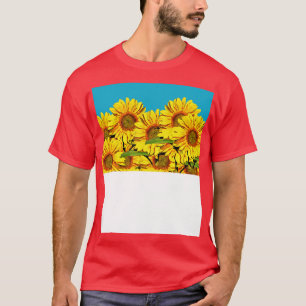 Camiseta Padrão de girassol amarelo-acinzentado e azul