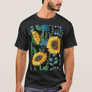 Camiseta Padrão de girassol em fundo preto