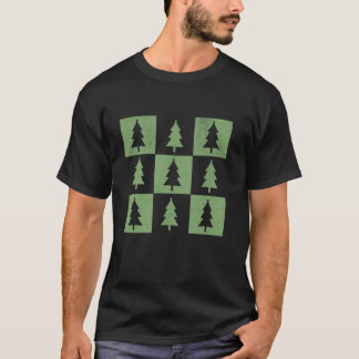 Camiseta Padrão de Grade Branca de Árvores de Natal