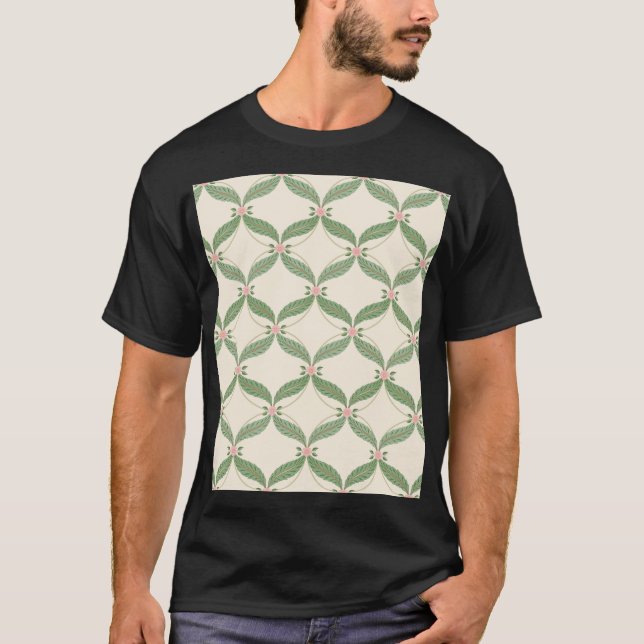 Camiseta Padrão de Grade de Folhas Simples (Frente)