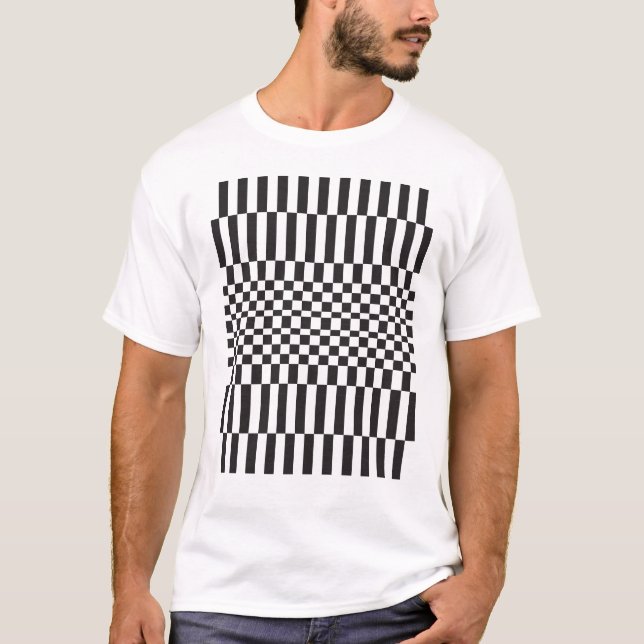 Camiseta Padrão de grade xadrez geométrico (Frente)