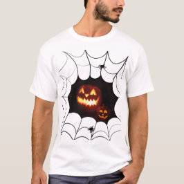 Camiseta Padrão de Halloween com Pumpkins e Aranhas