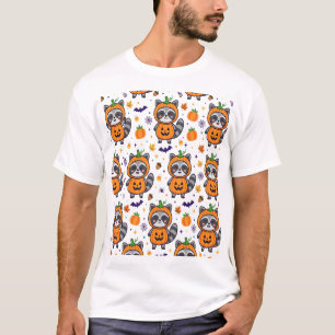 Camiseta Padrão de Halloween de Camper Van Abóbora Guaxinim