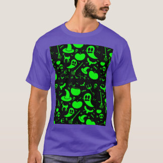 Camiseta Padrão de Halloween - Gráfico Reativo de Luz Negra