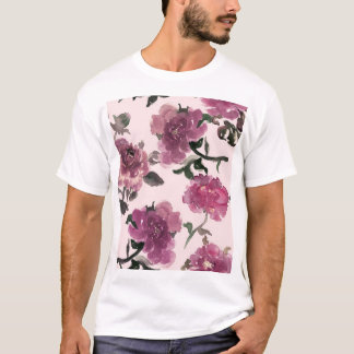 Camiseta Padrão de Ilustração das Flores de Aquarelas Sem C