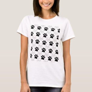 Camiseta Padrão De Impressão Da Pata De Cão Preta E Bran