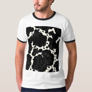 Camiseta Padrão de Impressão de Vaca Preto e Branco Anima