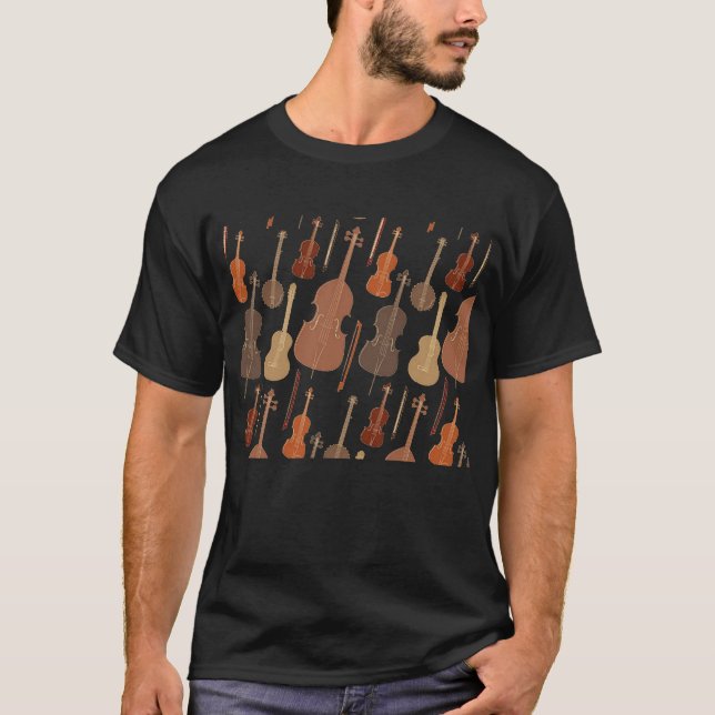Camiseta Padrão de instrumentos de cordas musicais (Frente)