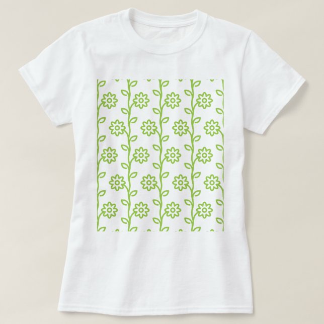 Camiseta Padrão de Jardim Flor Verde (Frente do Design)