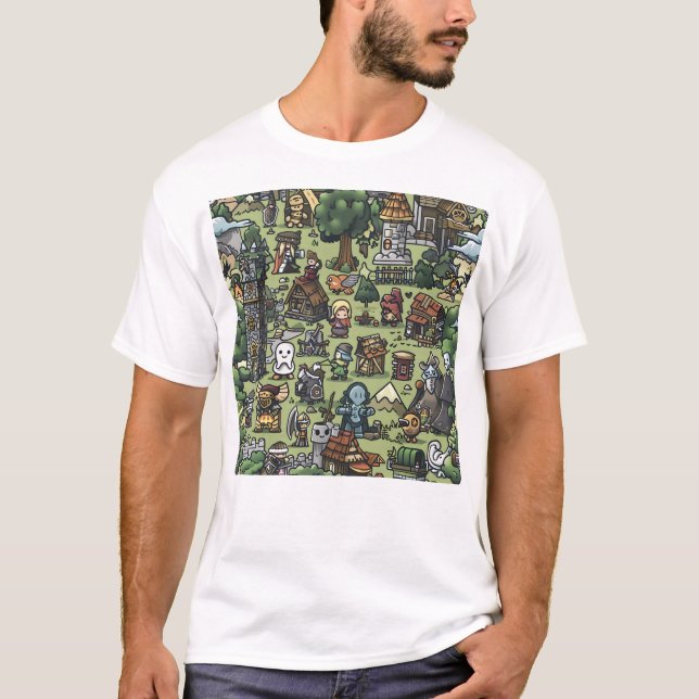 Camiseta Padrão de Jogo Medieval de Vídeo com Tyler (Frente)