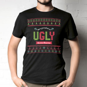 Camiseta Padrão de Knit Nórdico de Natal Feliz Vermelho Ver