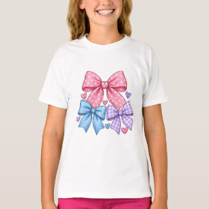 Camiseta Padrão de Laço de Fita Fofo – Laço Rosa Azul e Rox