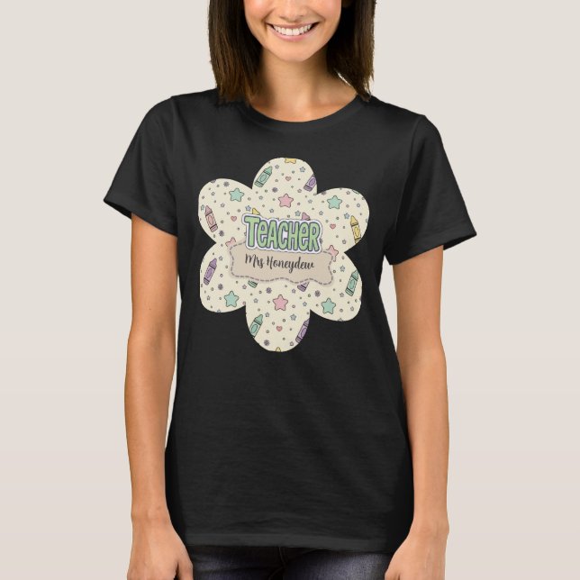 Camiseta Padrão de Lápis de Escola de Professora Fofa  (Frente)