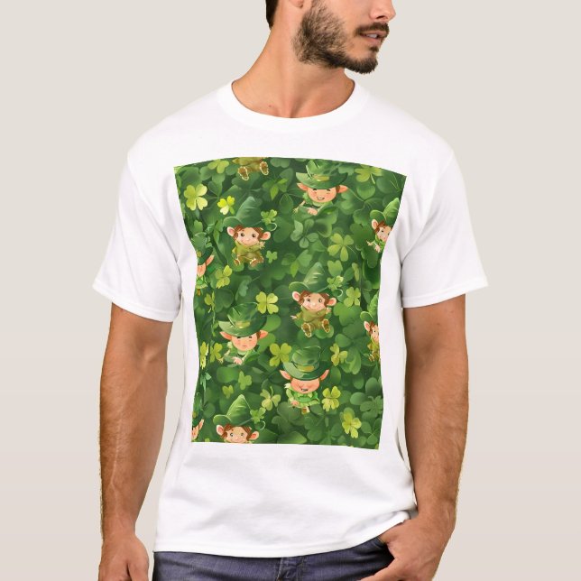 Camiseta Padrão de Leprechaun Verde Bonito (Frente)