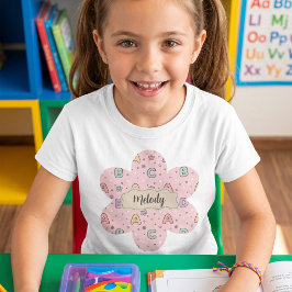 Camiseta Padrão de Letras Rosa de Volta às Aulas