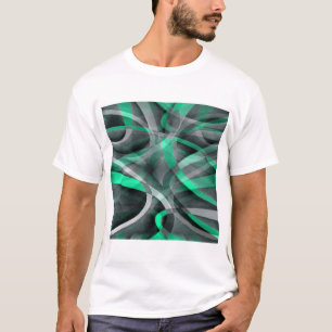 Camiseta Padrão de Linha Curva Aqua e Cinza dos Anos Oitent