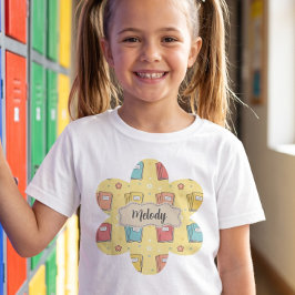 Camiseta Padrão de Livro Fofo de Volta às Aulas 