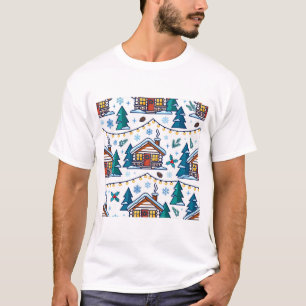Camiseta Padrão de Luzes de Natal de Cabana de Inverno Acon