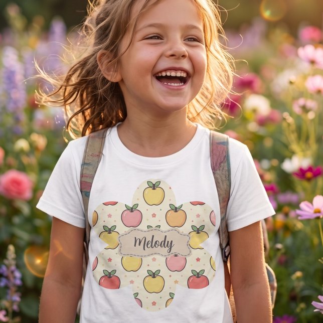 Camiseta Padrão de Maçãs Fofas de Volta à Escola (Criador carregado)