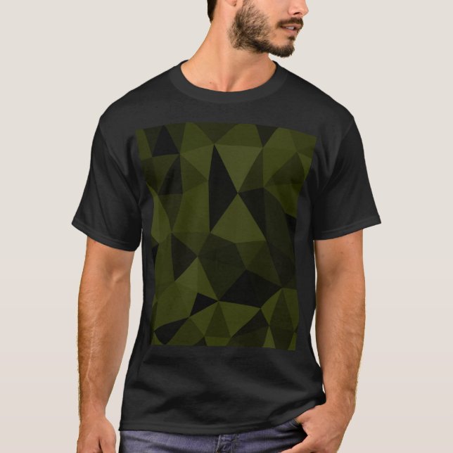 Camiseta Padrão de malha geométrica preta verde exército es (Frente)