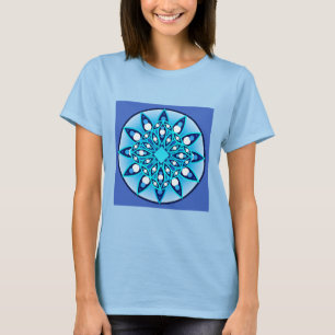 Camiseta Padrão de mandala em turquesa, cobalto e branco