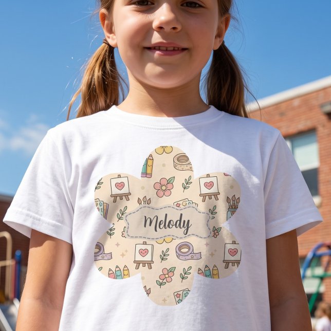 Camiseta Padrão de Material Escolar Pastel  (Criador carregado)