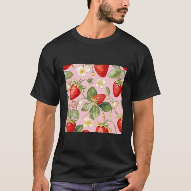 Camiseta Padrão de Morango Cuto (Frente)