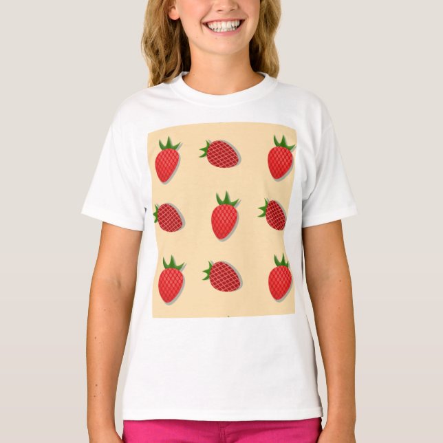Camiseta Padrão de morango para boas vibrações no Verão de  (Frente)