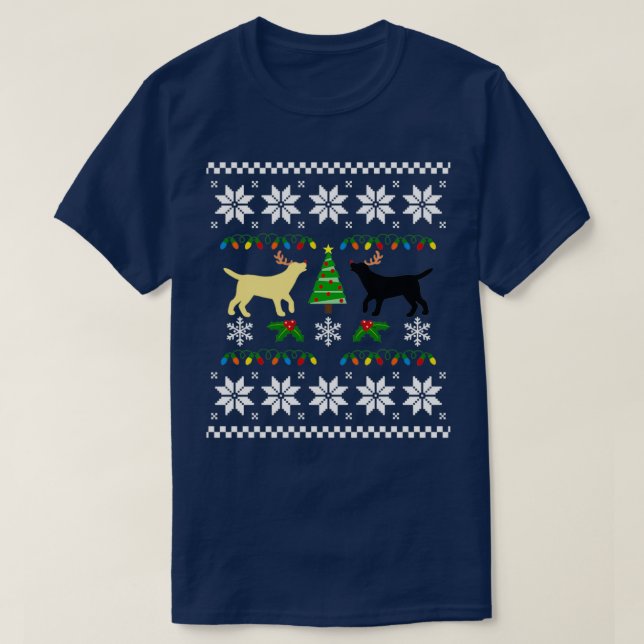 Camiseta Padrão de Natal Amarelo e Negro do Labrador Feio  (Frente do Design)