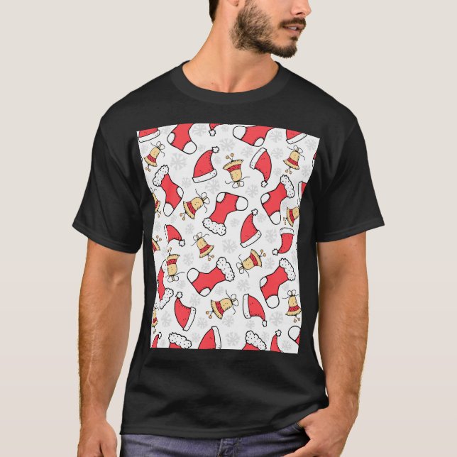 Camiseta Padrão de Natal sem costura, design festivo. (Frente)