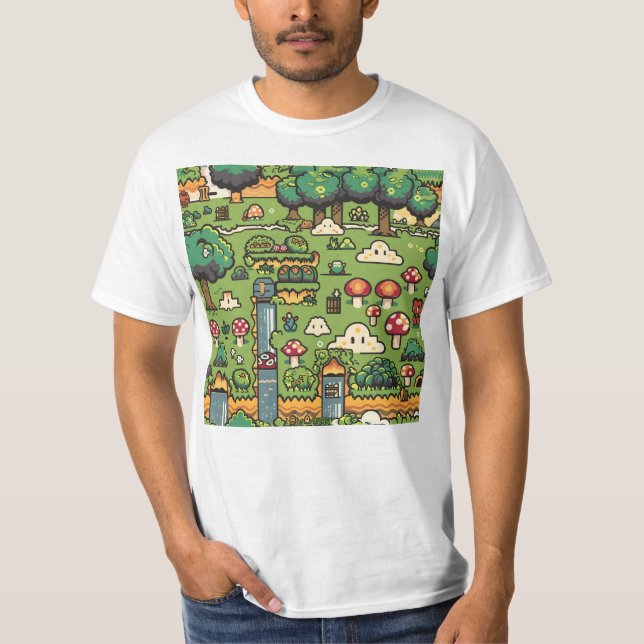 Camiseta Padrão de Nível de Floresta de Jogo de Vídeo Envia (Frente)