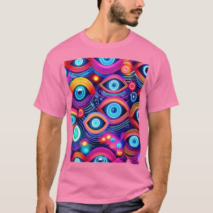 Camiseta Padrão de Olho Psicodélico Colorido