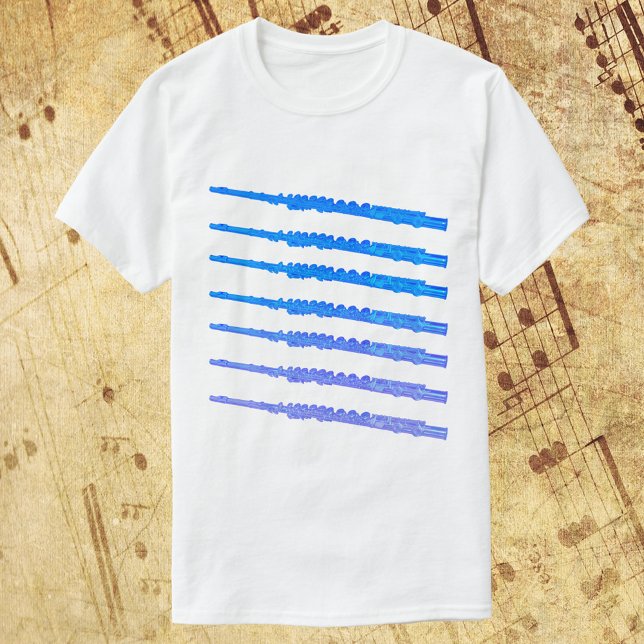 Camiseta Padrão de Ombre Azul Flutes (A tshirt with a fun pattern of flutes done in a blue ombre)