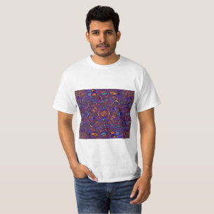 Camiseta Padrão de Onda Abstrata Vibrante Roxo e Azul