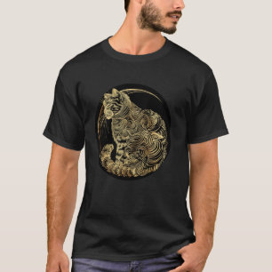 Camiseta Padrão de Onda de Gatinho Vintage Arte Japonesa Pe