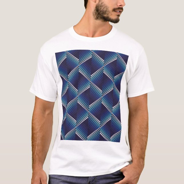 Camiseta Padrão de Onda Geométrica dos Tons Azuis (Frente)