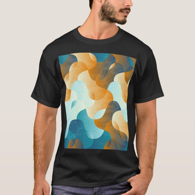 Camiseta Padrão de onda venenosa, azul e marrom. (Frente)