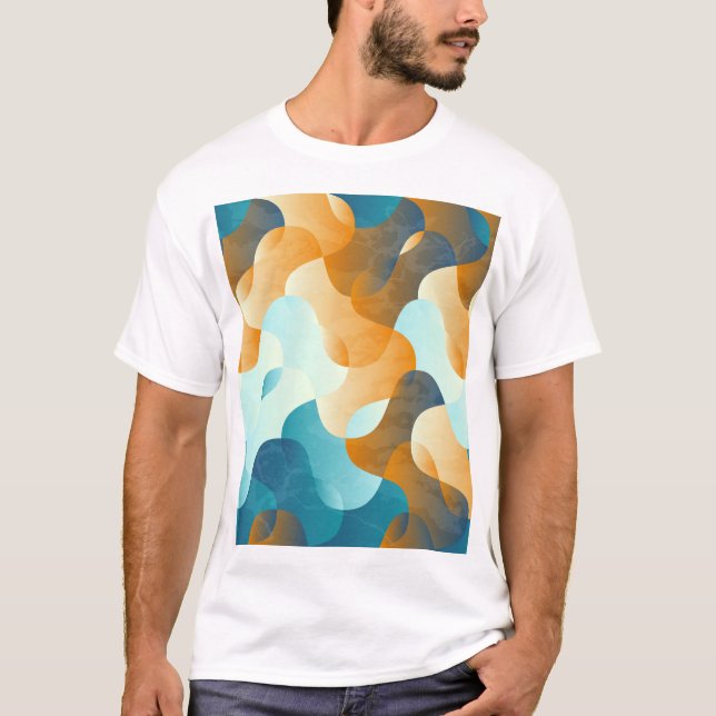 Camiseta Padrão de onda venenosa, azul e marrom. (Frente)