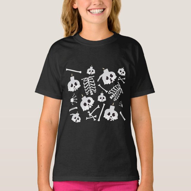 Camiseta Padrão de Ossos do Skeleton do Halloween (Frente)