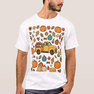 Camiseta Padrão de Outono de Caminhão de Abóbora Vintage