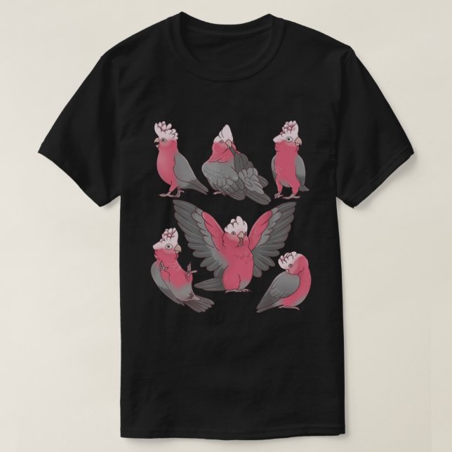 Camiseta Padrão de Pássaro Cacatua Galah Rosa Caprichoso (Frente do Design)