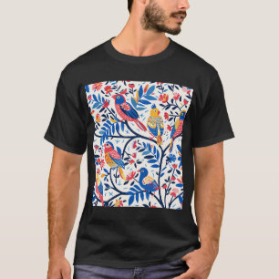 Camiseta Padrão de Pássaros Nova Colorida Vibrante