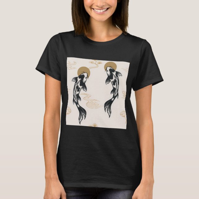 Camiseta Padrão de Peixe Koi Japonês (Frente)