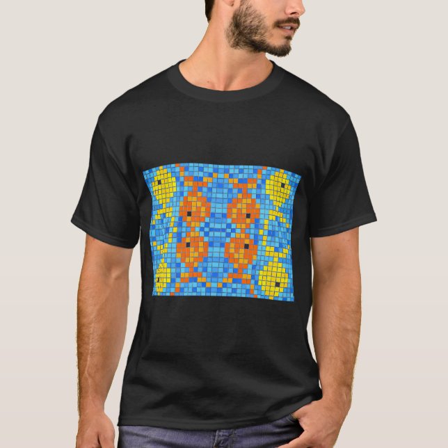 Camiseta Padrão de Peixe Pixel Mosaico (Frente)