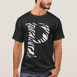 Camiseta Padrão de Pele de Animal Zebra Iniciais Letra P No