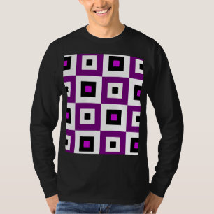 Camiseta Padrão de Quadrados Xadrez Roxo Preto e Branco