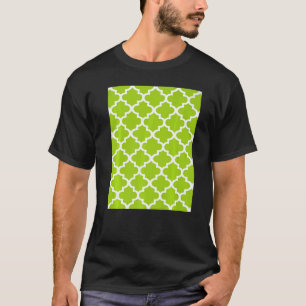Camiseta Padrão De Quatrefoil Em Traço Branco No Verde limã