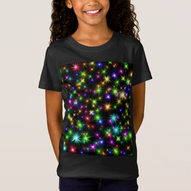 Camiseta Padrão de Raios de Estrela de Natal Multicoloridos (Frente)