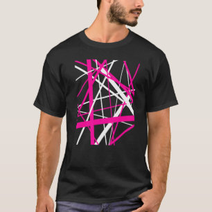Camiseta Padrão de Recortes Geométricas Vermelhas, Rosa e B