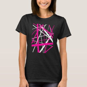 Camiseta Padrão de Recortes Geométricas Vermelhas, Rosa e B
